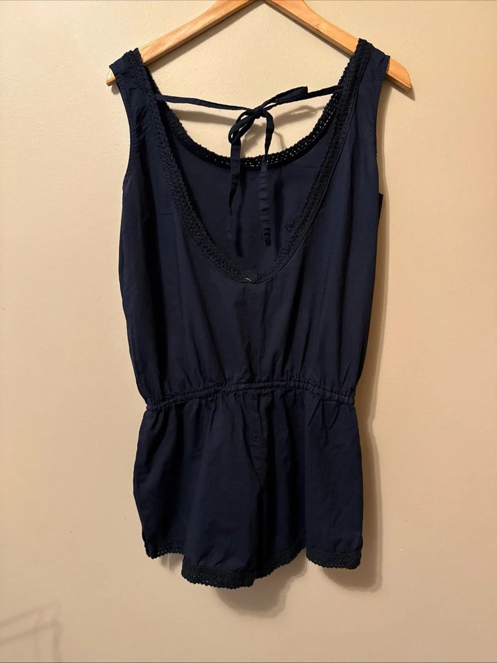Pilyq Navy Sleeveless Embroidered Swim Coverup Romper